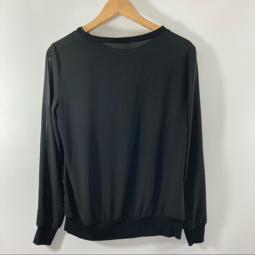 Cache Open Sleeve Black Sequin Blouse, Size Small - Picture 5 of 5